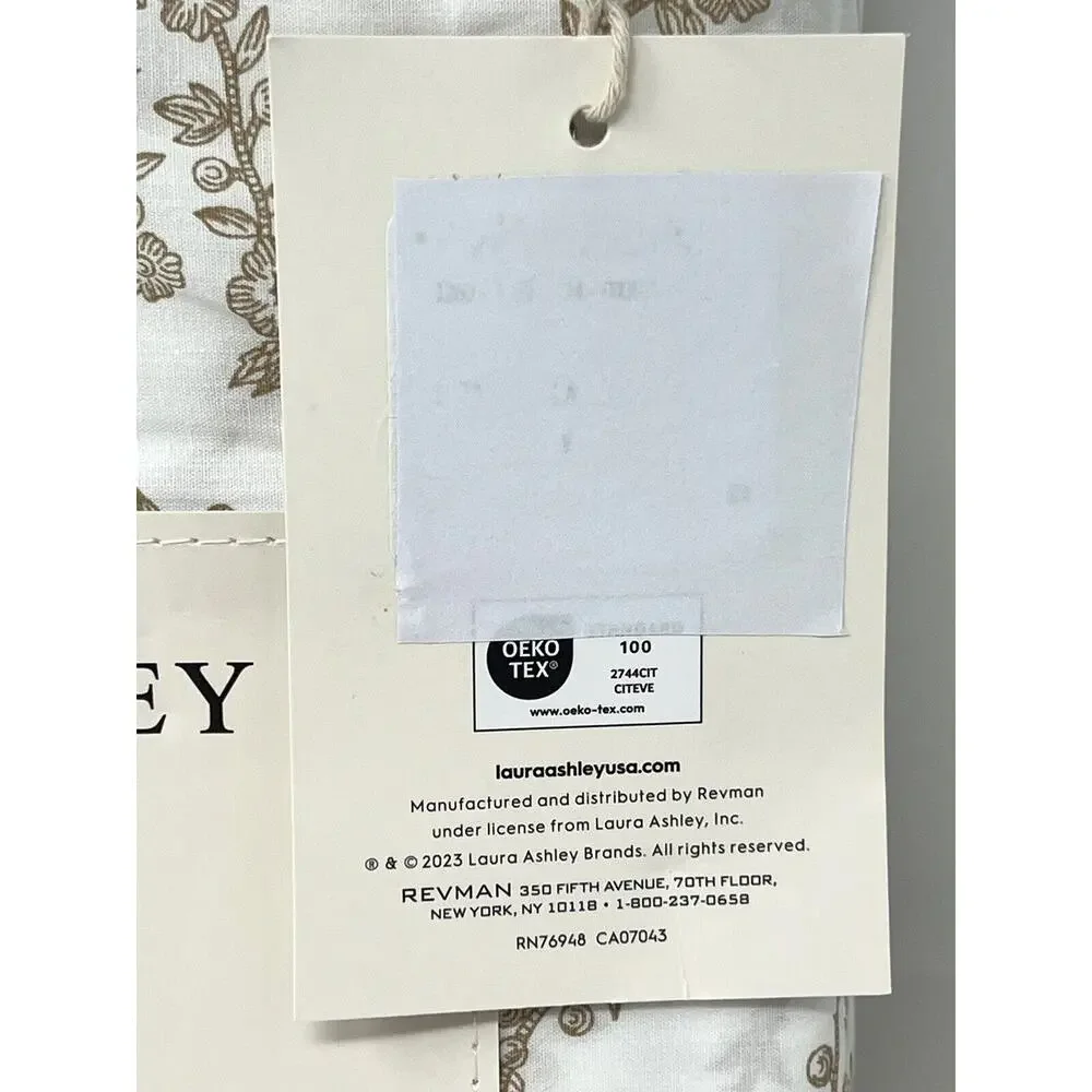 Laura Ashely Beige Tan White Floral Queen Sheet Set Cotton Percale NWT Victoria